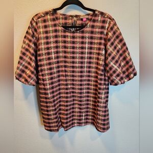 Vince Camuto Pucker Plaid Puff Sleeve Blouse Women Size 1X New